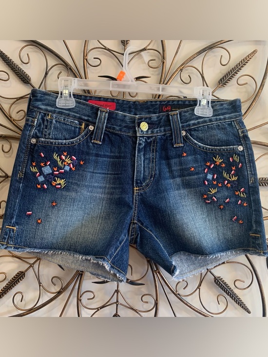Ag Adriano Goldschmied Pants - Ag Adriano Goldschmied Blue Denim Shorts with Embroidery and Beads 100% Cotton